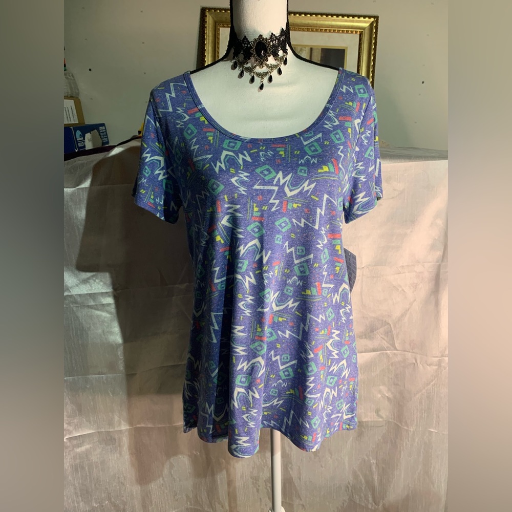 Lularoe Classic T Blue Heathered Print Top